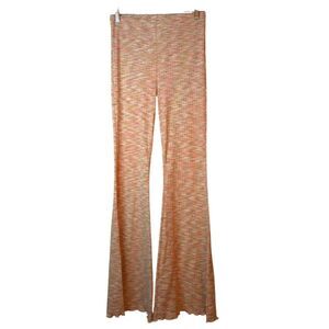AERIE Ribbed High Waisted Kick-it Multicolor Pink Bell Bottom Flare Pants Sz: SP